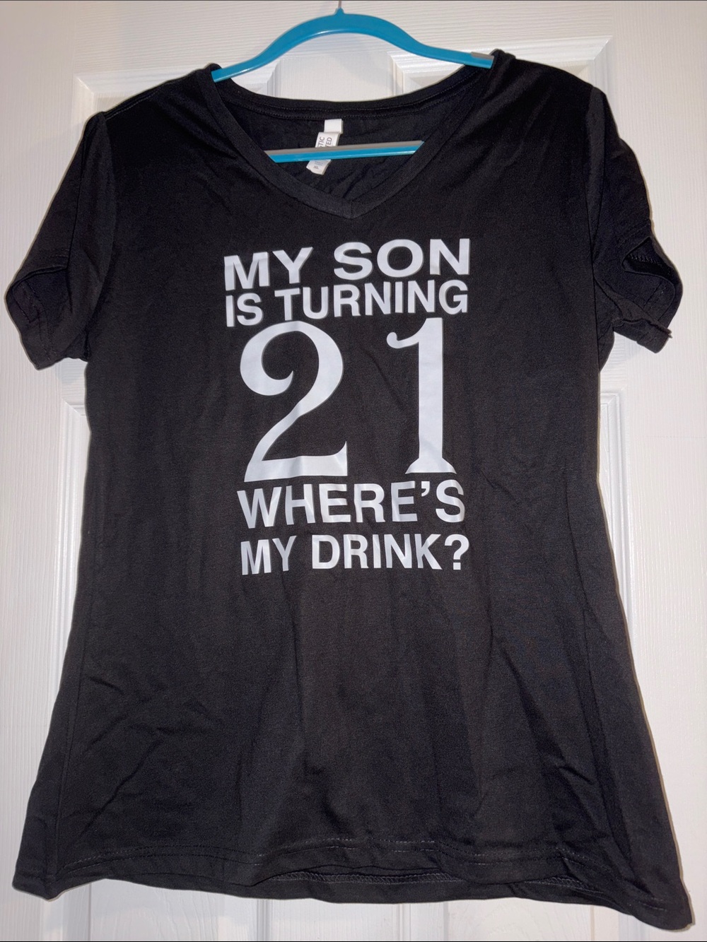 Black Graphic V-Neck Tee - 21st Birthday Message